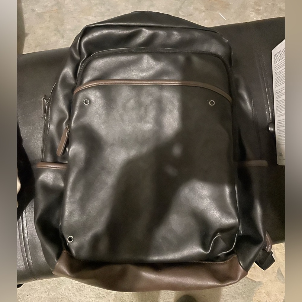 Faux black leather laptop backpack